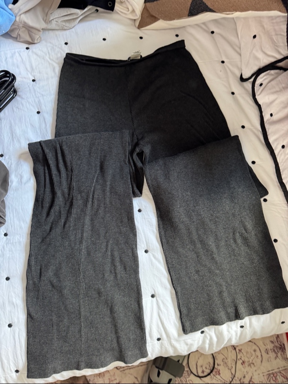 Hey comfy pants ..Zara Ribbed Wide-Leg Pants in Dark Gray